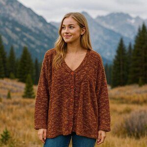 Venezia Vitale‎ Rust Orange Knit Button up Wool Blend Cardigan Cozy Cabincore 3X